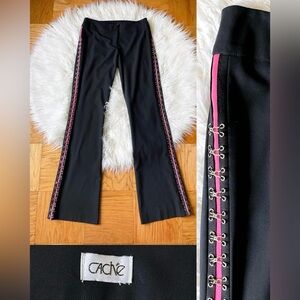 Y2K cache black low rise pants with pink hook & eye hardware size 4 vintage
